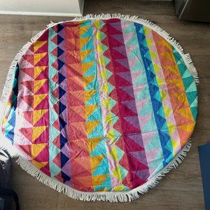 Sunny Life Australia Cotton Round Fringed 60” Beach Towel Bright Multicolor